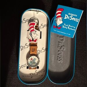 Vintage new 1997 Dr. Seuss Quartz Watch Cat in the Hat Leather Strap (8in)